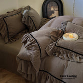 Dark Cottagecore Double Layer Ruffle Bedding Set - Light Brown
